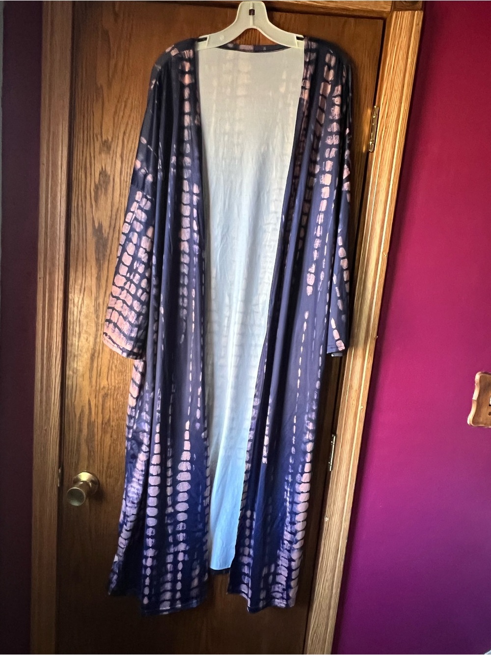 Navy Tie-Dye Duster Cardigan with Pink Accents size large
